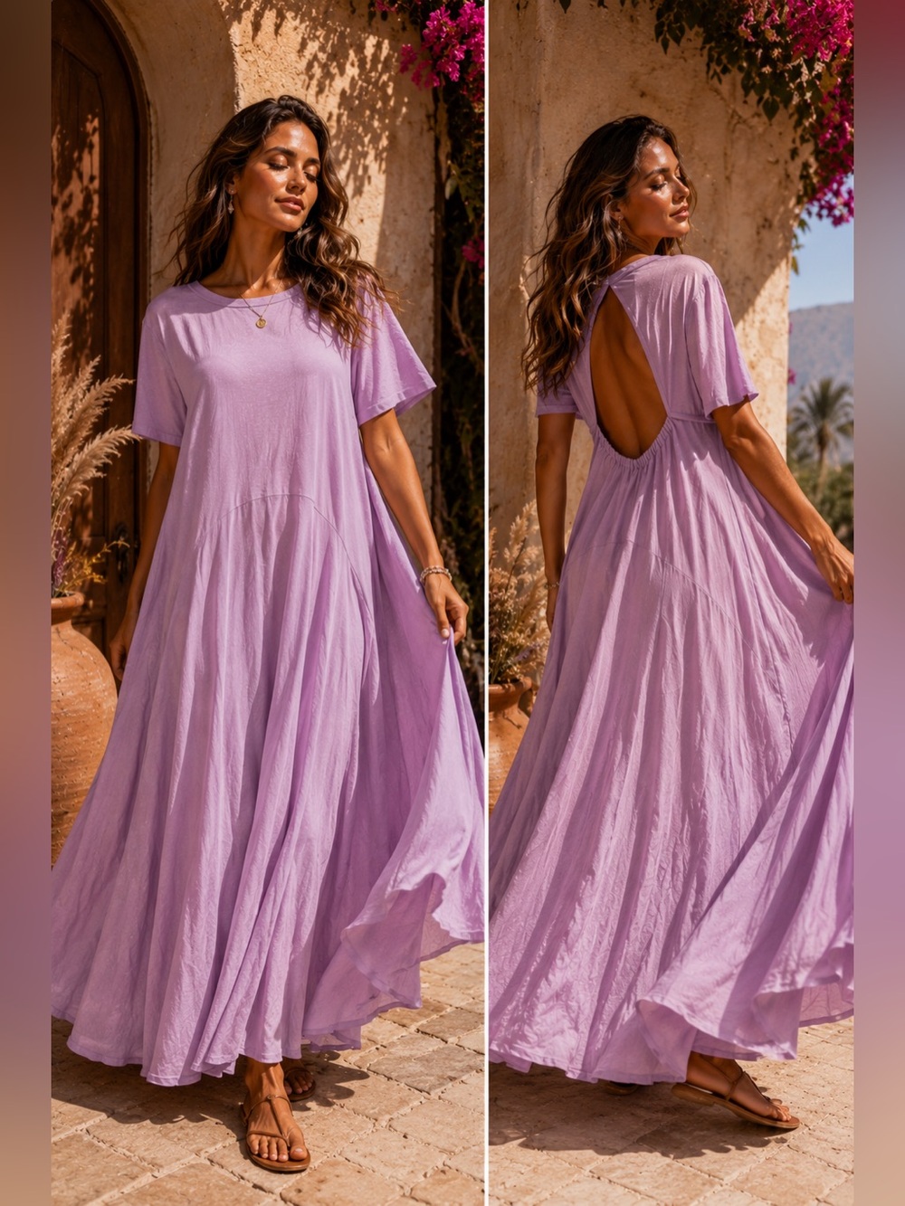 Hersy Lavender Open Back Linen Blend Midi Dress Size Large NWT Boho